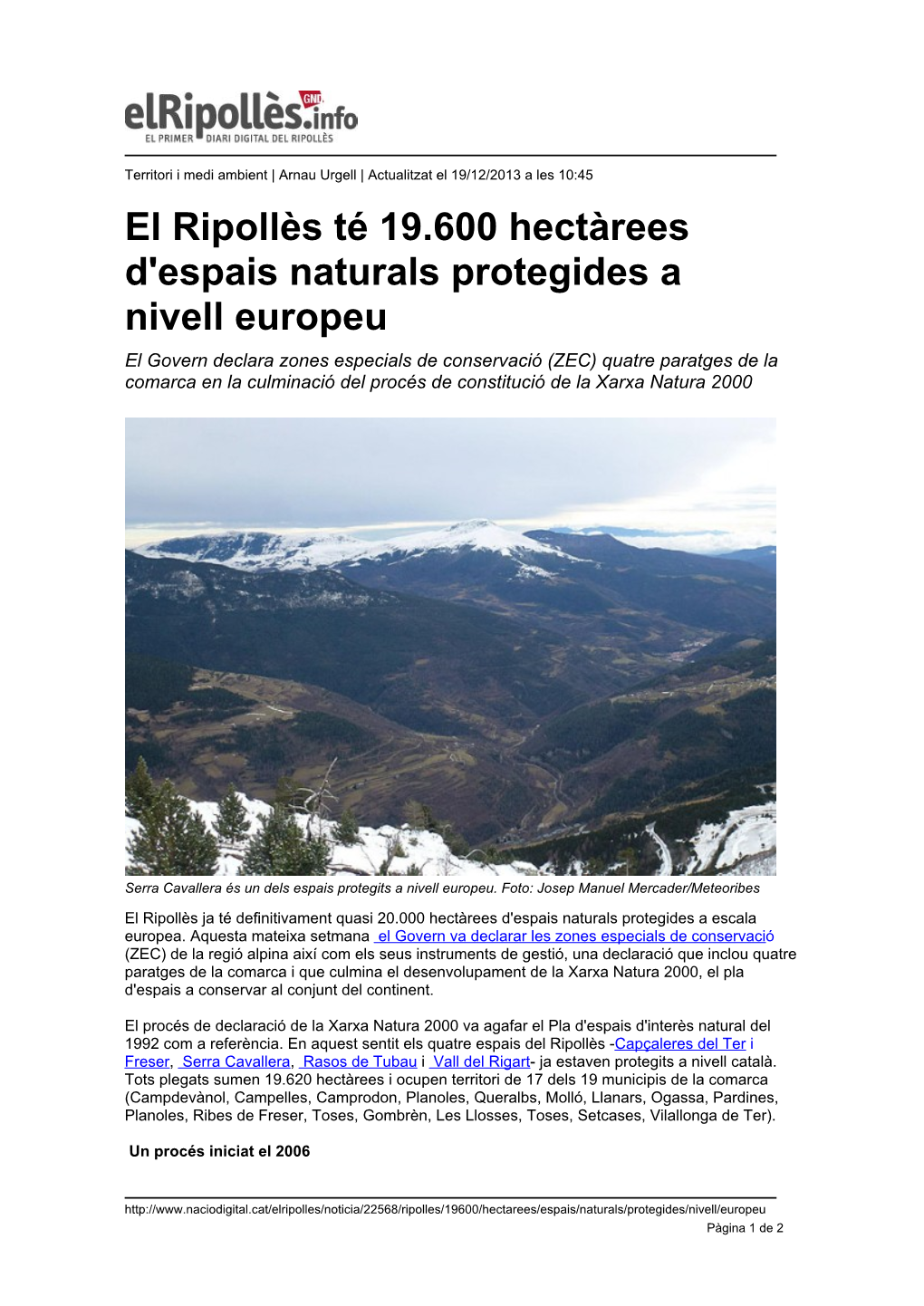 El Ripollès Té 19.600 Hectàrees D'espais Naturals