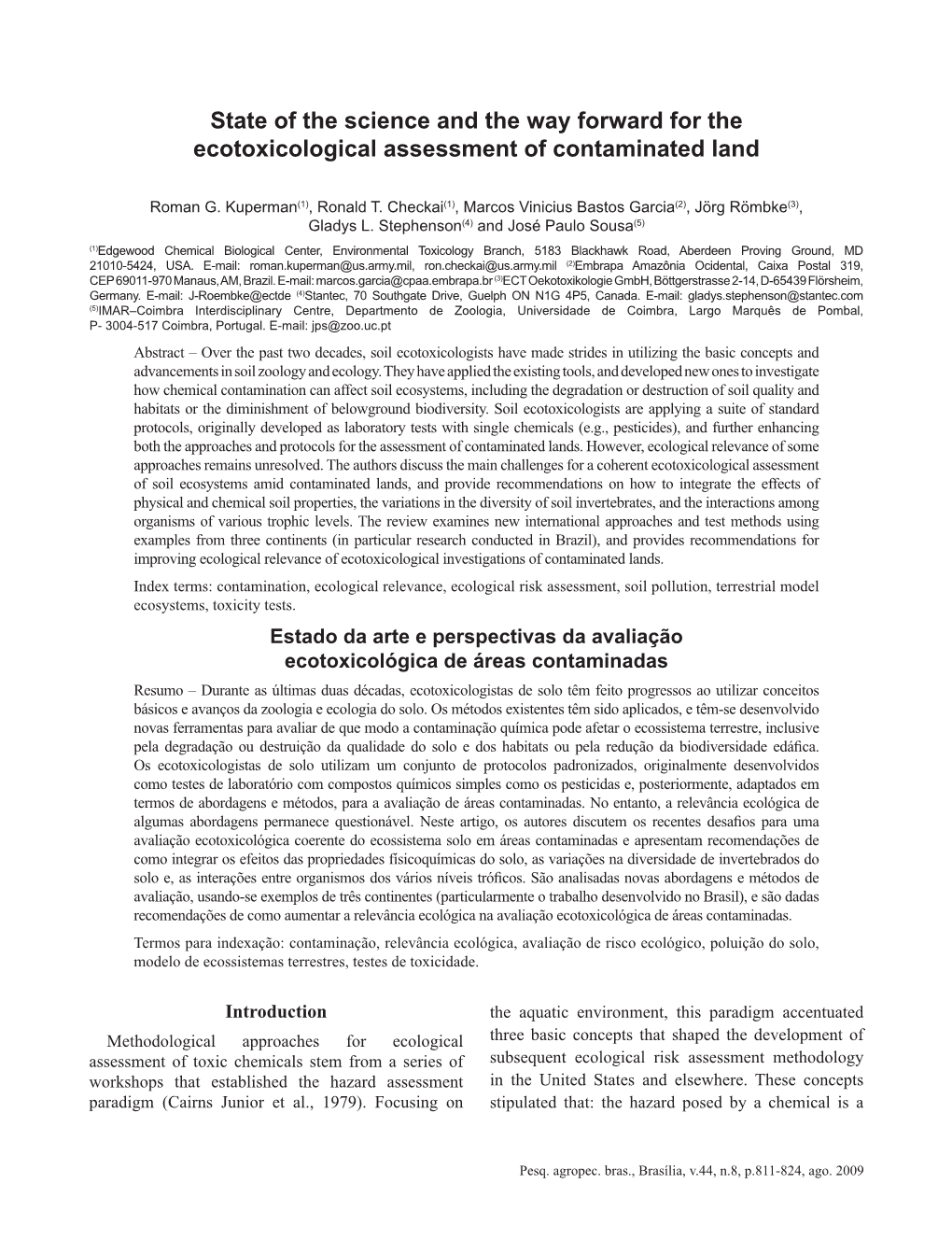 State of the Science and the Way Forward for the Ecotoxicological Assessment of Contaminated Land