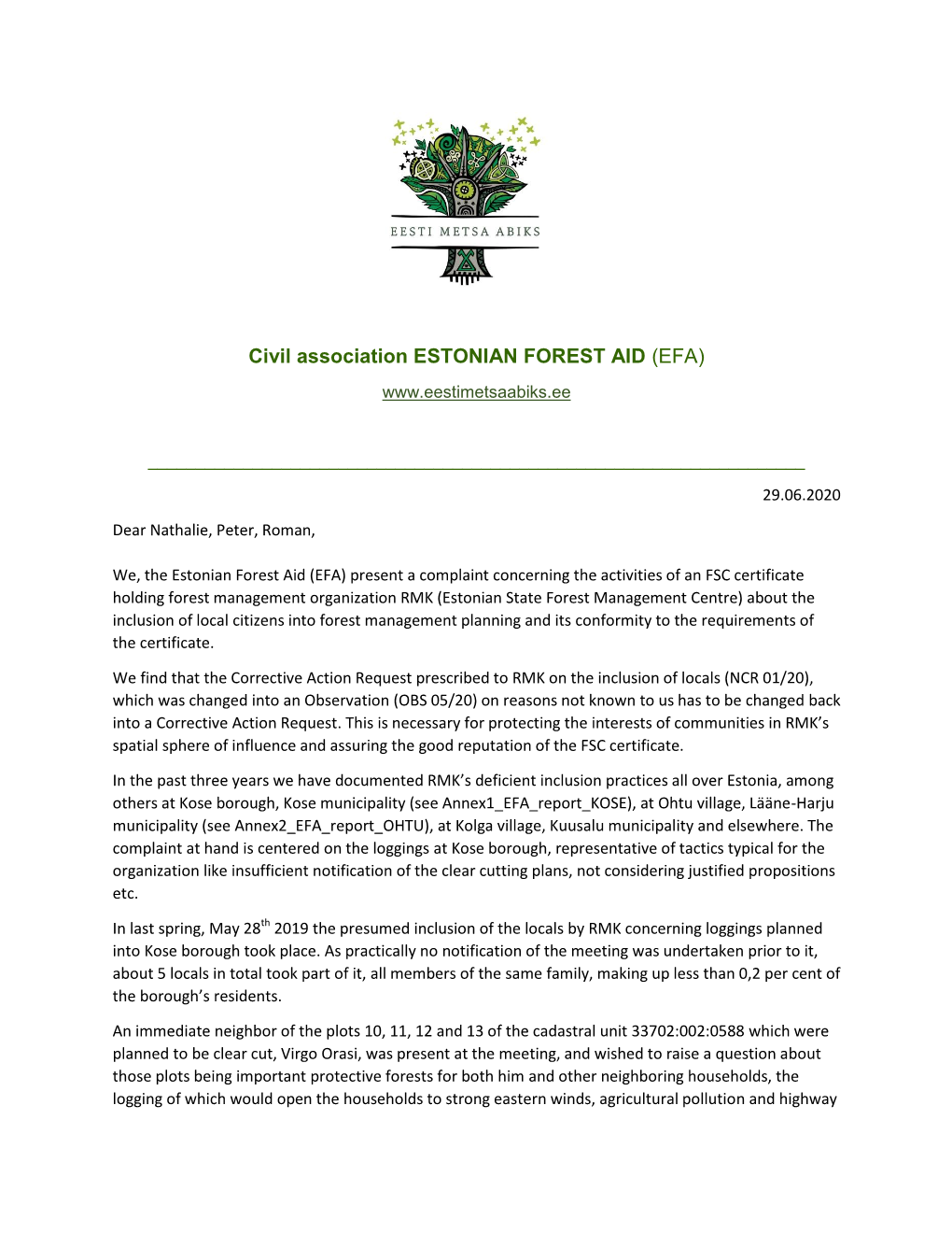 Civil Association ESTONIAN FOREST AID (EFA)
