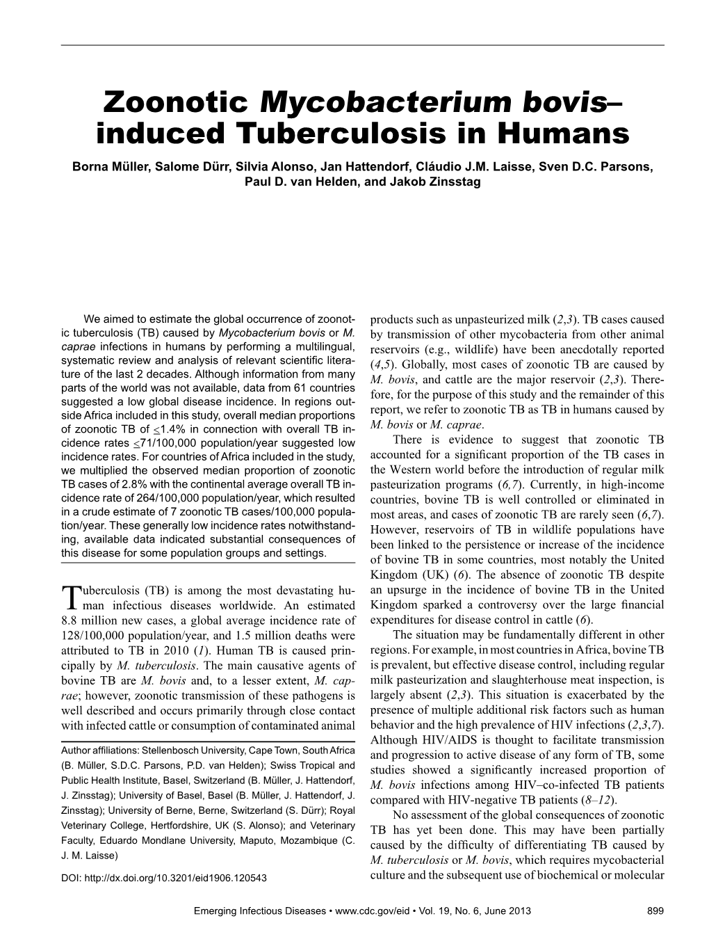 Zoonotic Mycobacterium Bovis–Induced Tuberculosis in Humans