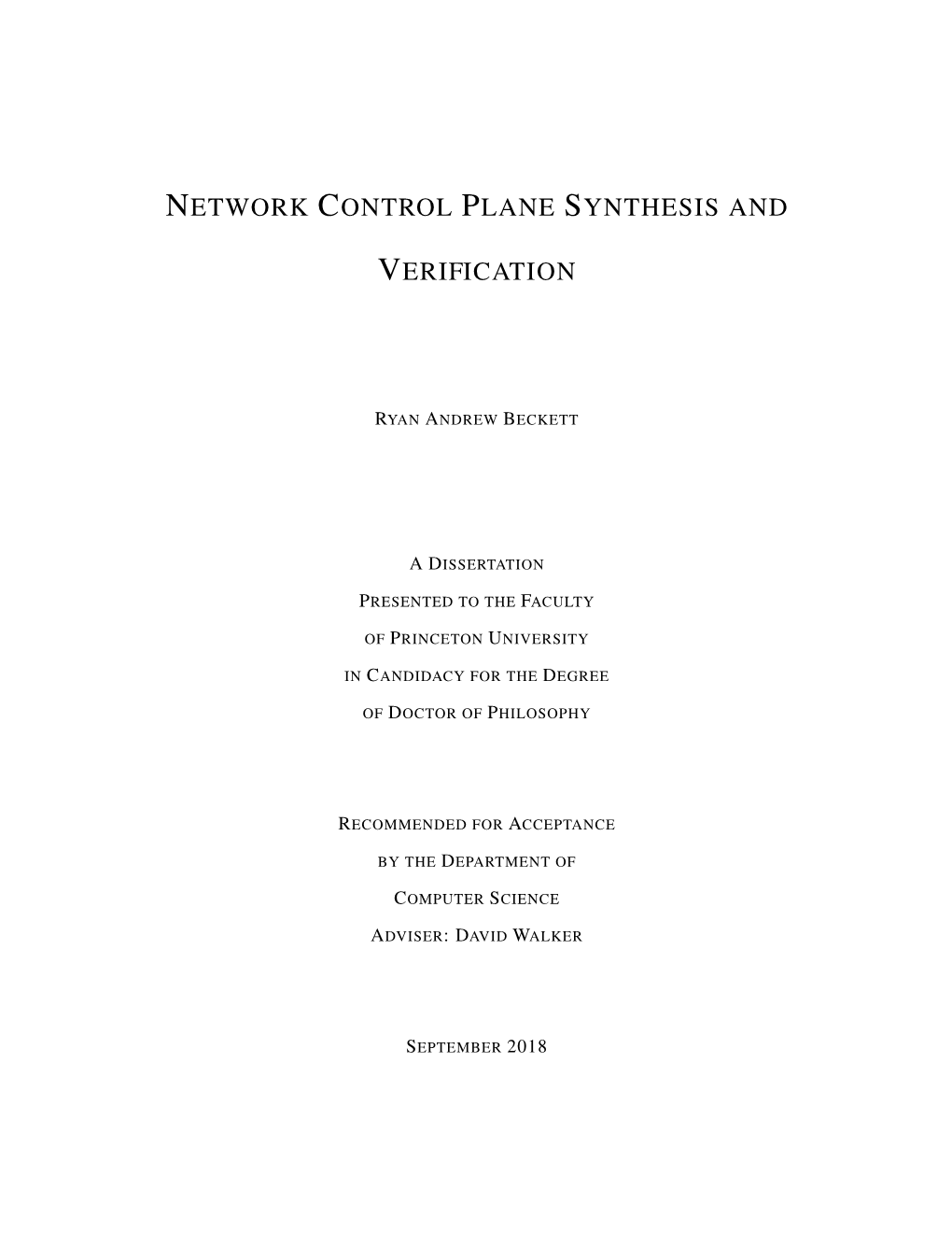Network Control Plane Synthesis and Verification