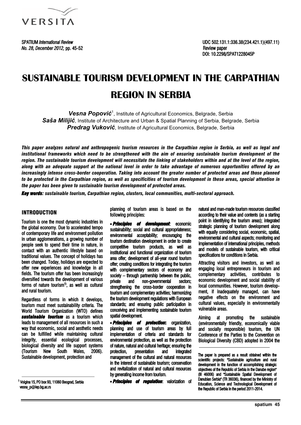 Sustainable Tourism Development in the Carpathian Region in Serbia