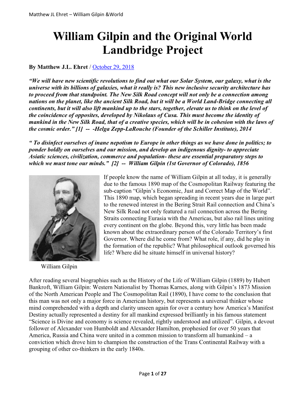 William Gilpin and the Original World Landbridge Project