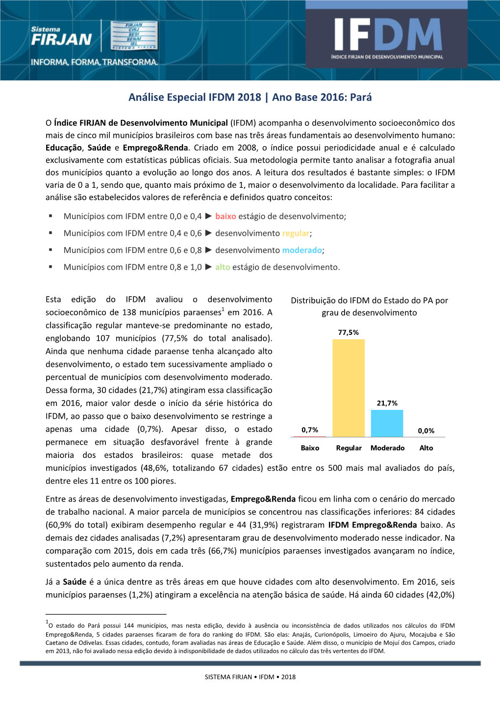 Análise Especial IFDM 2018 | Ano Base 2016: Pará