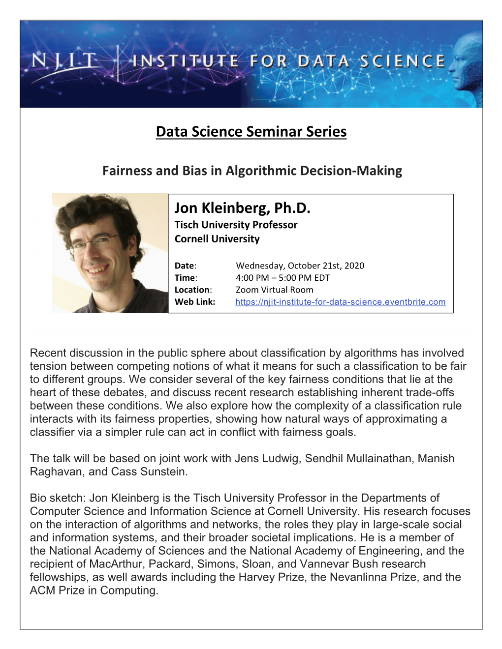 Data Science Seminar Series Jon Kleinberg, Ph.D