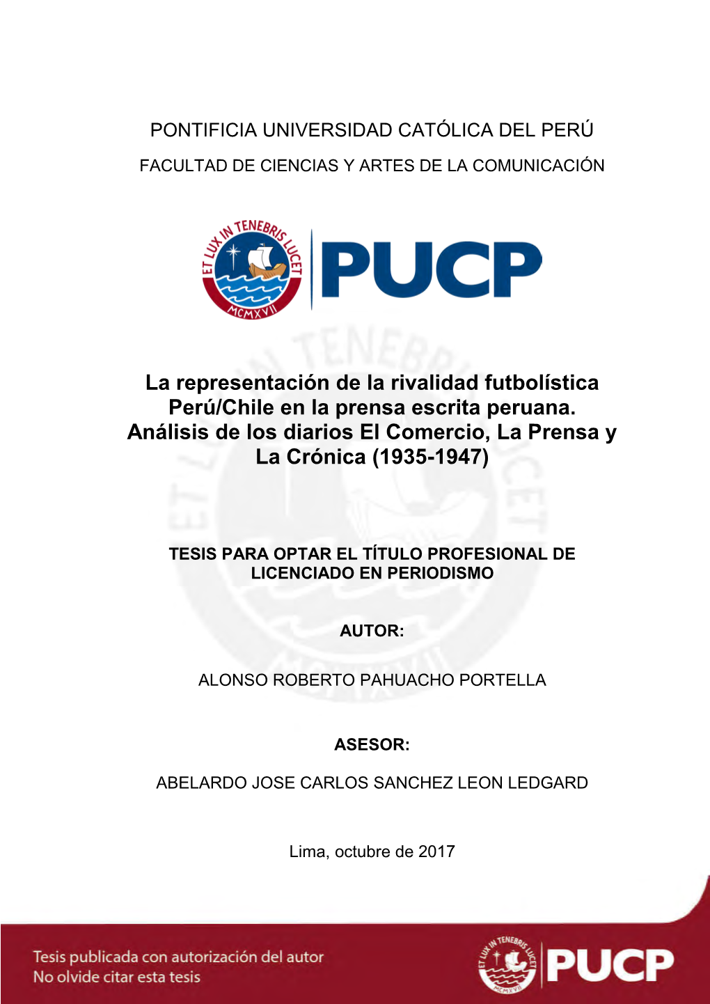 La Representación De La Rivalidad Futbolística Perú/Chile En La Prensa Escrita Peruana