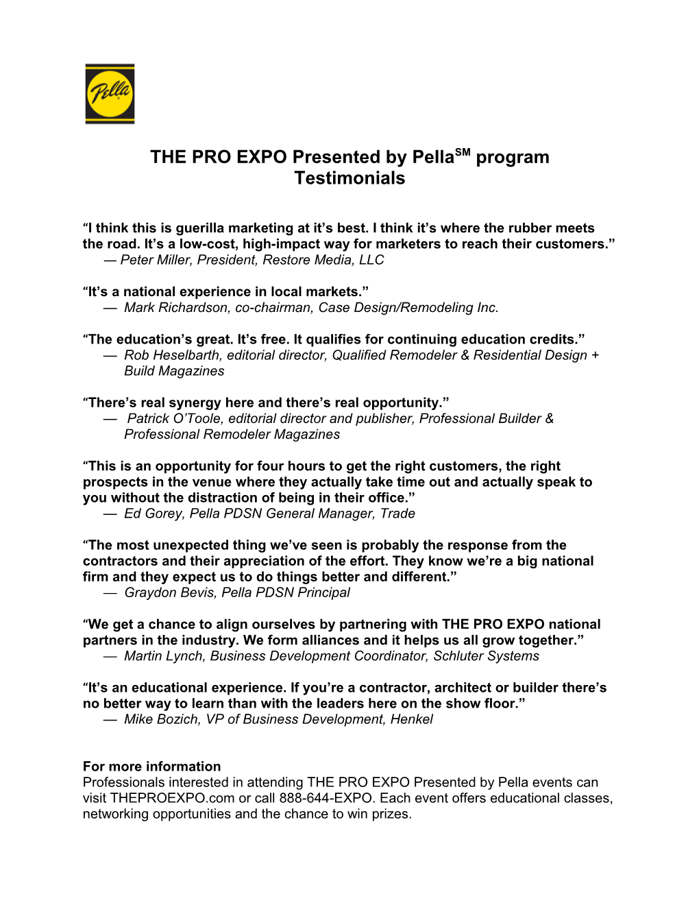 The Pro Expo Presented by Pellasm Program