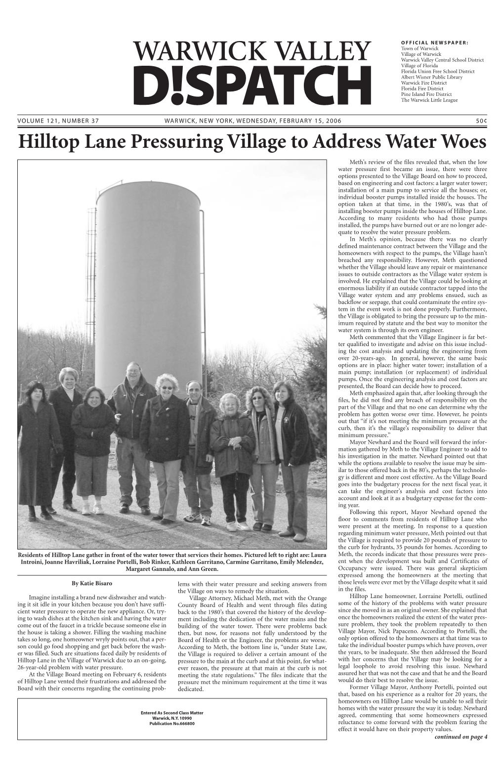 Hilltop Lane Pressuring Village to Address Water Woes