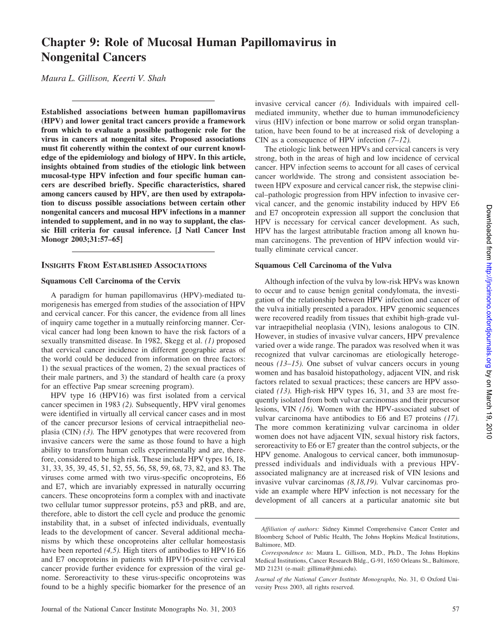 Chapter 9: Role of Mucosal Human Papillomavirus in Nongenital Cancers