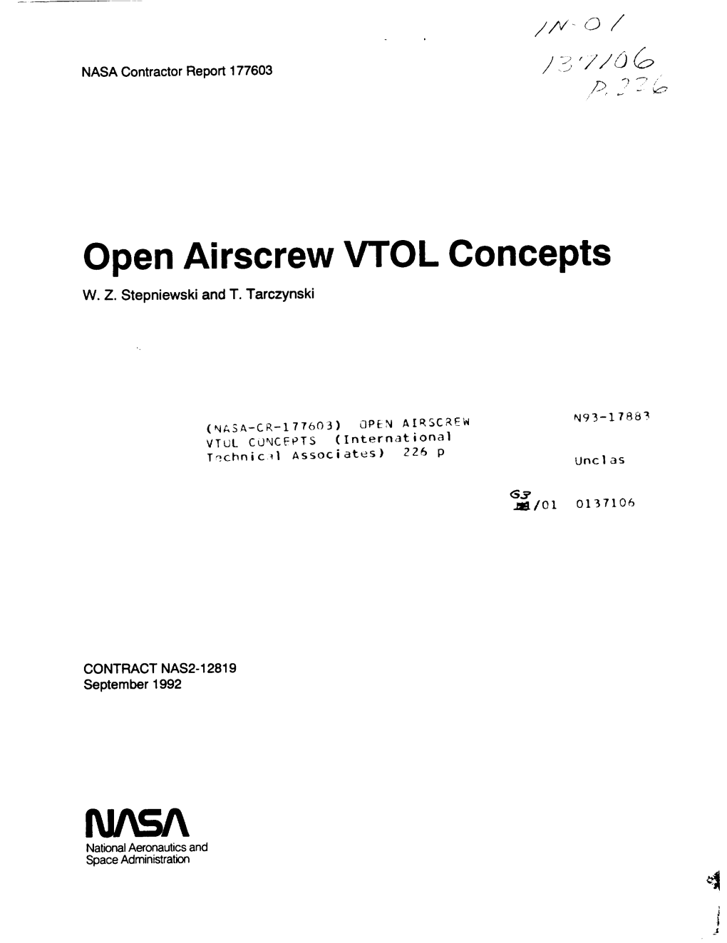 Open Airscrew VTOL Concepts