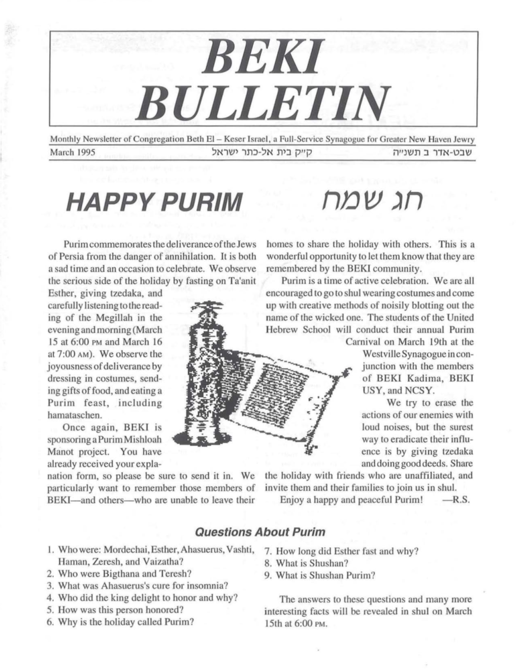 BEKI Bulletin March 1995 the Problem of Purim