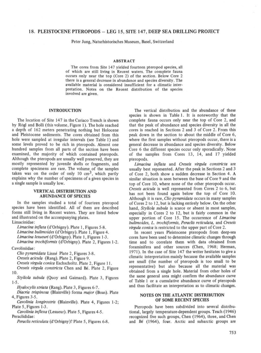 18. Pleistocene Pteropods, Site 147, Leg 15, Deep Sea Drilling Project