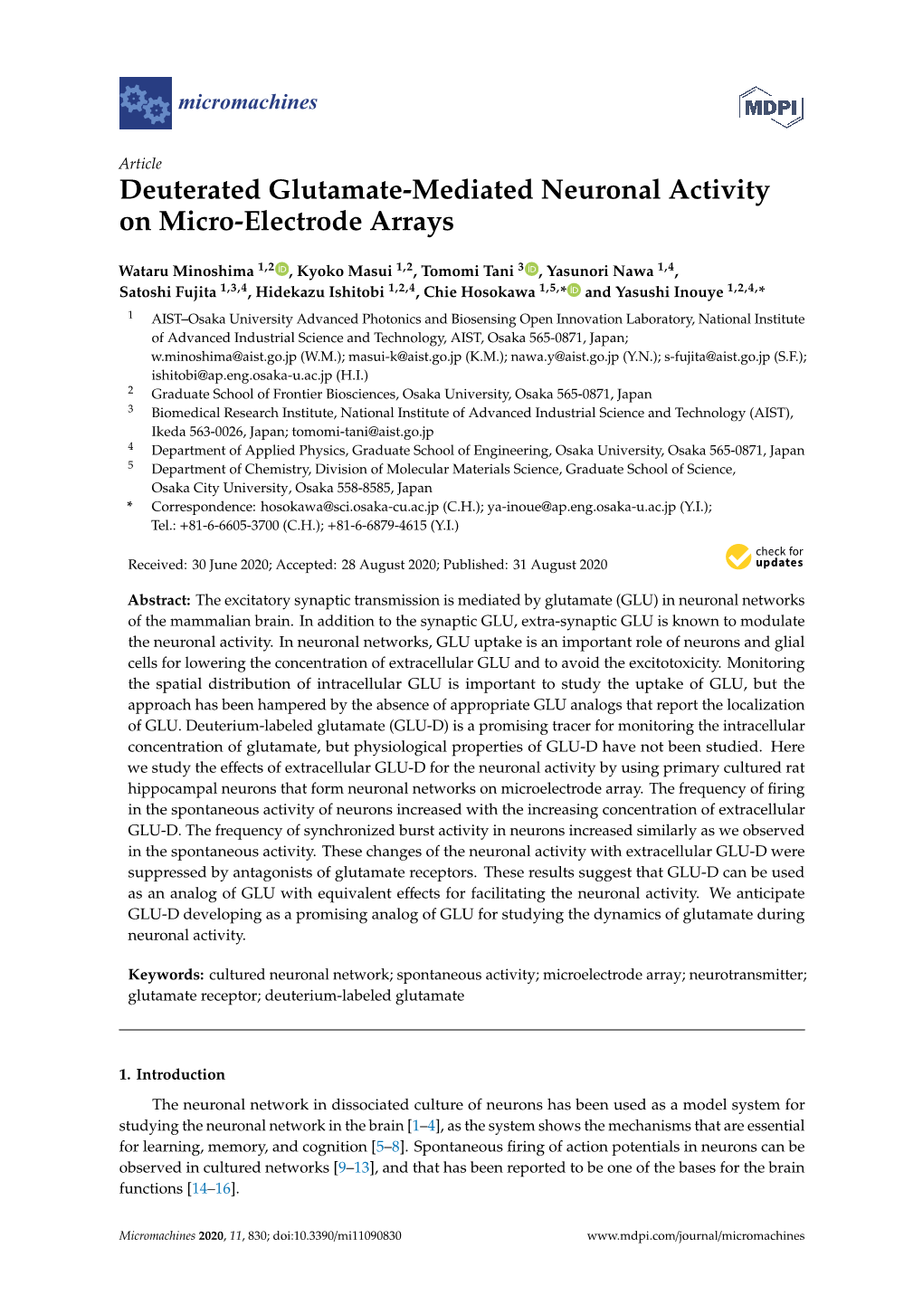 Deuterated Glutamate-Mediated Neuronal Activity on Micro-Electrode Arrays