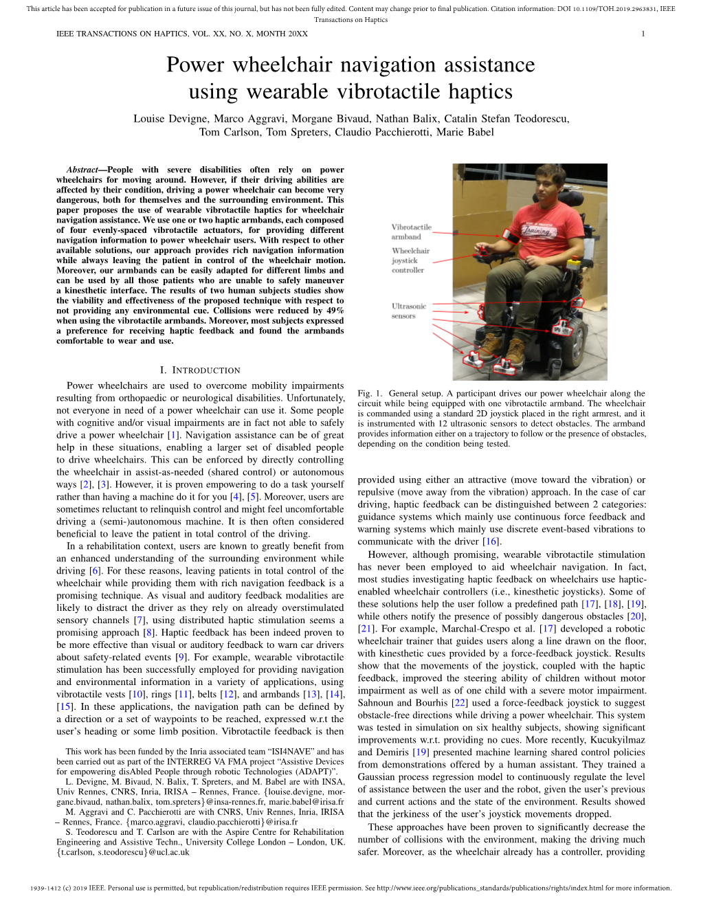 Power Wheelchair Navigation Assistance Using Wearable