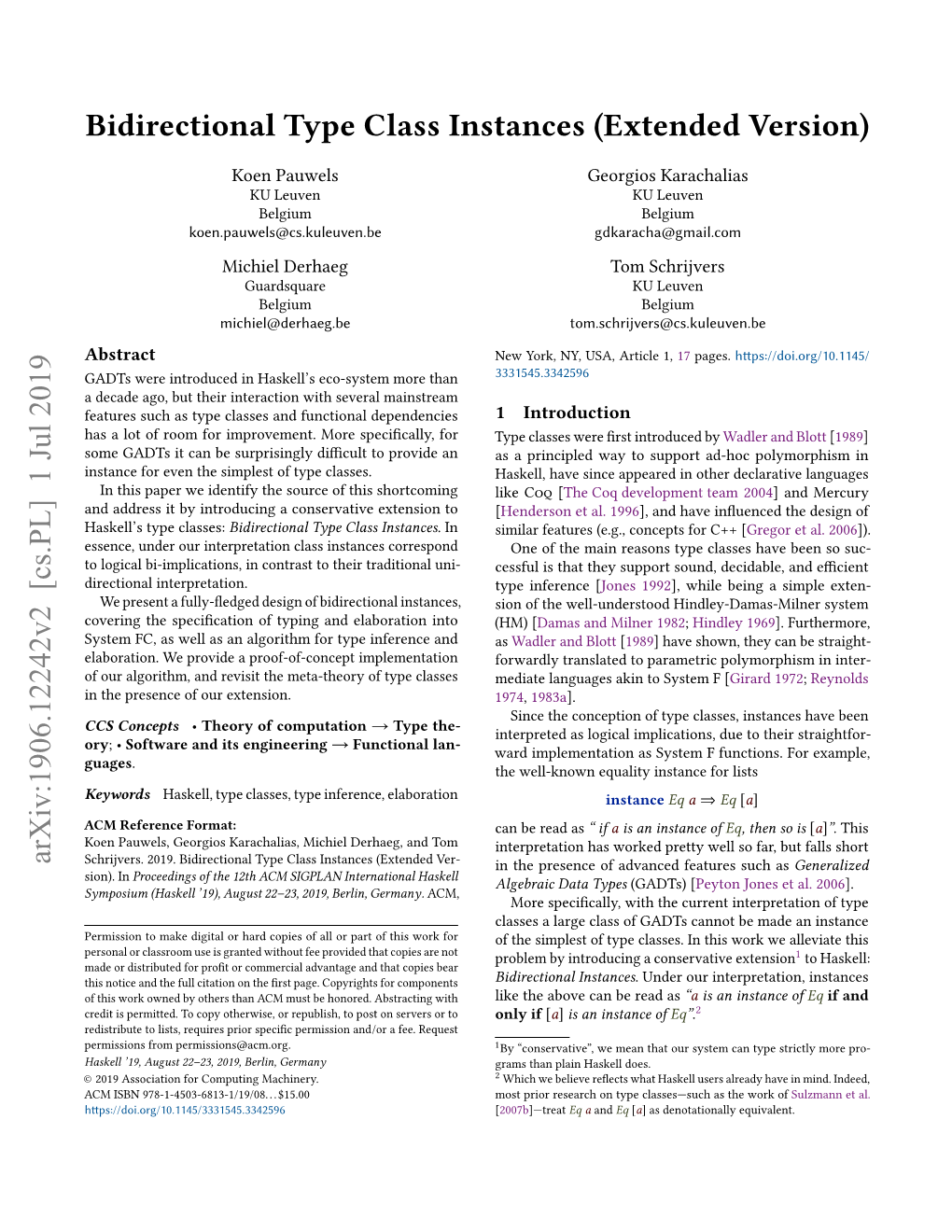 Bidirectional Type Class Instances (Extended Version)