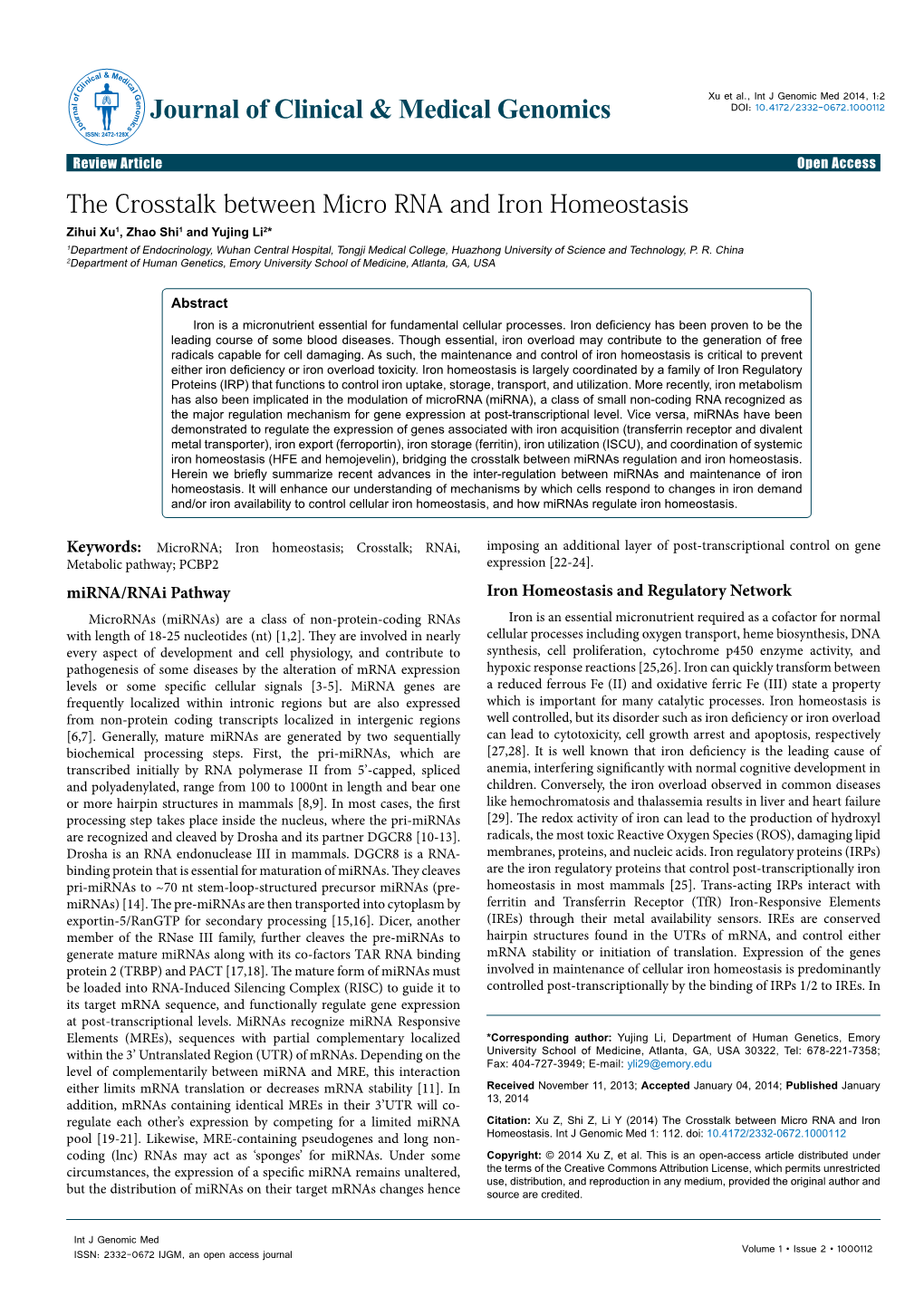 The Crosstalk Between Micro RNA and Iron Homeostasis