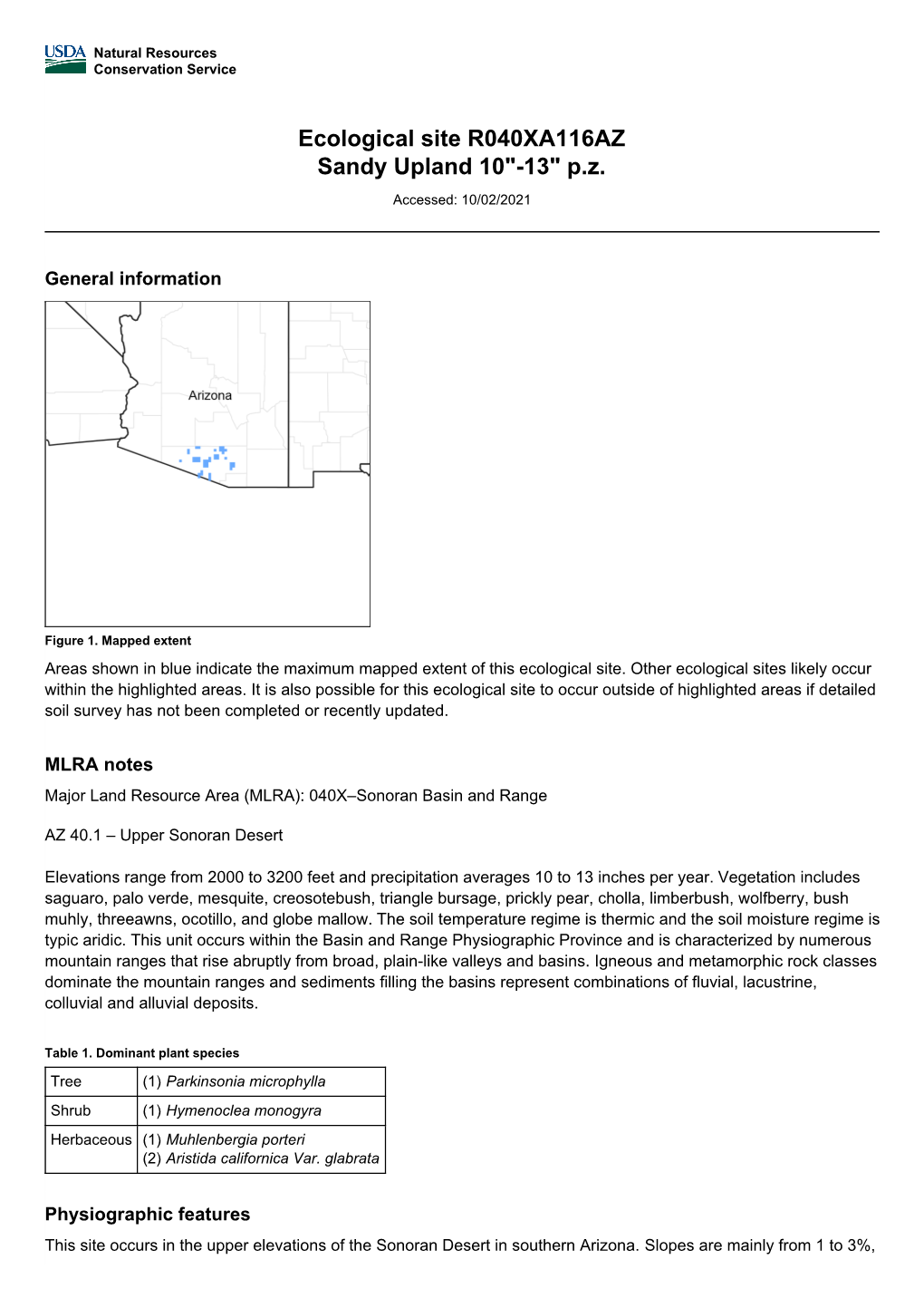 Ecological Site R040XA116AZ Sandy Upland 10"-13" P.Z