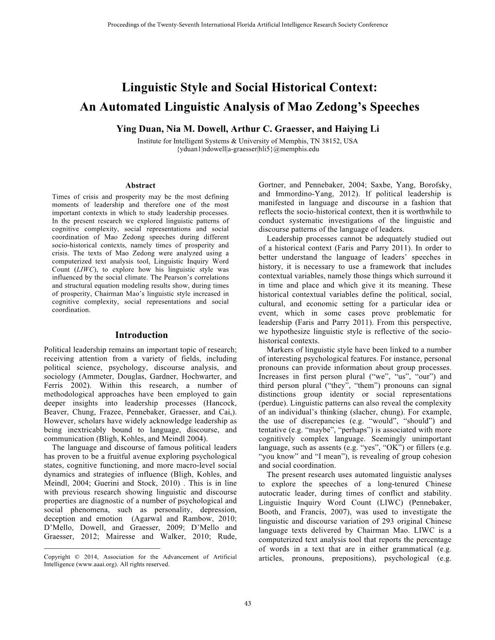 Linguistic Style and Social Historical Context: an Automated Linguistic Analysis of Mao Zedong's Speeches