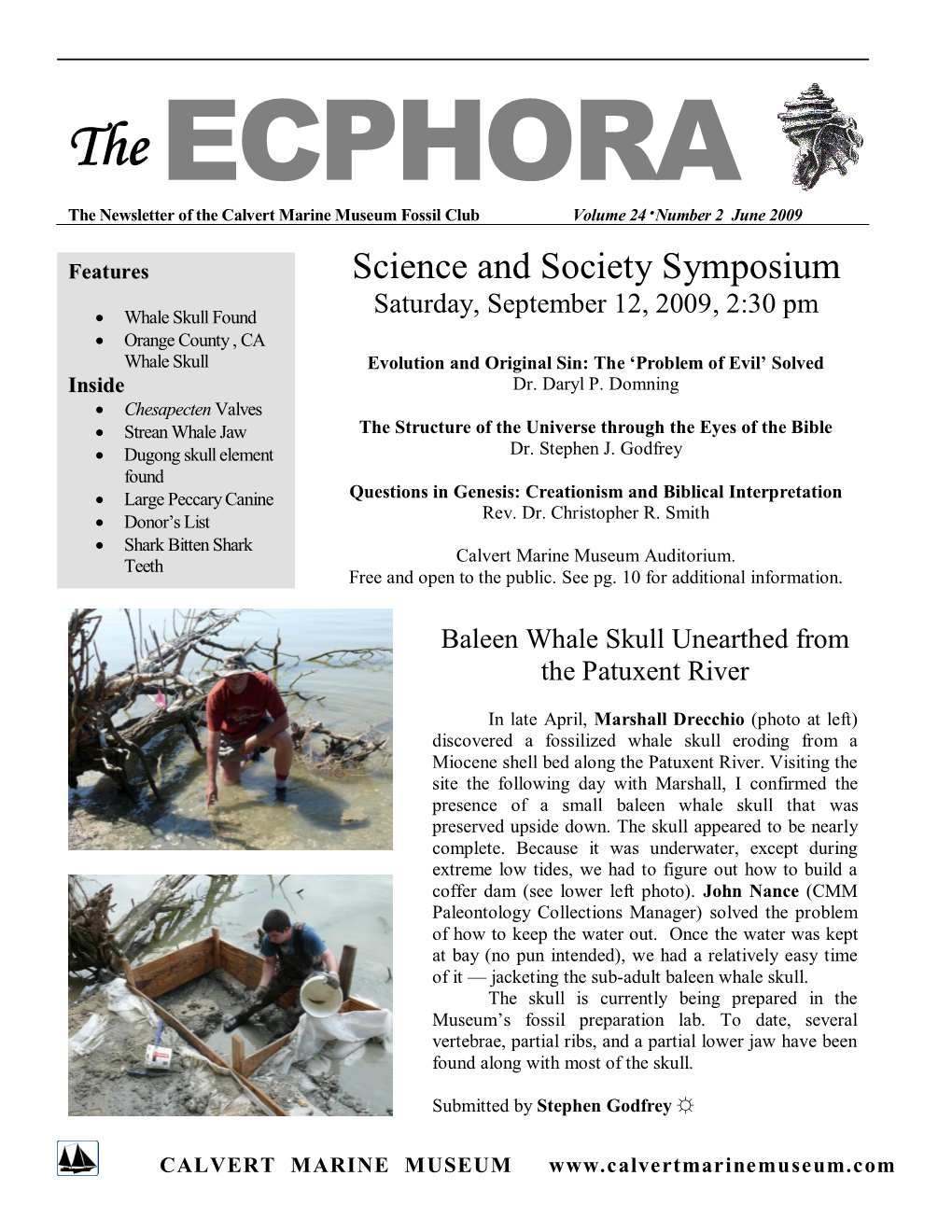 The ECPHORA the Newsletter of the Calvert Marine Museum Fossil Club Volume 24  Number 2 June 2009