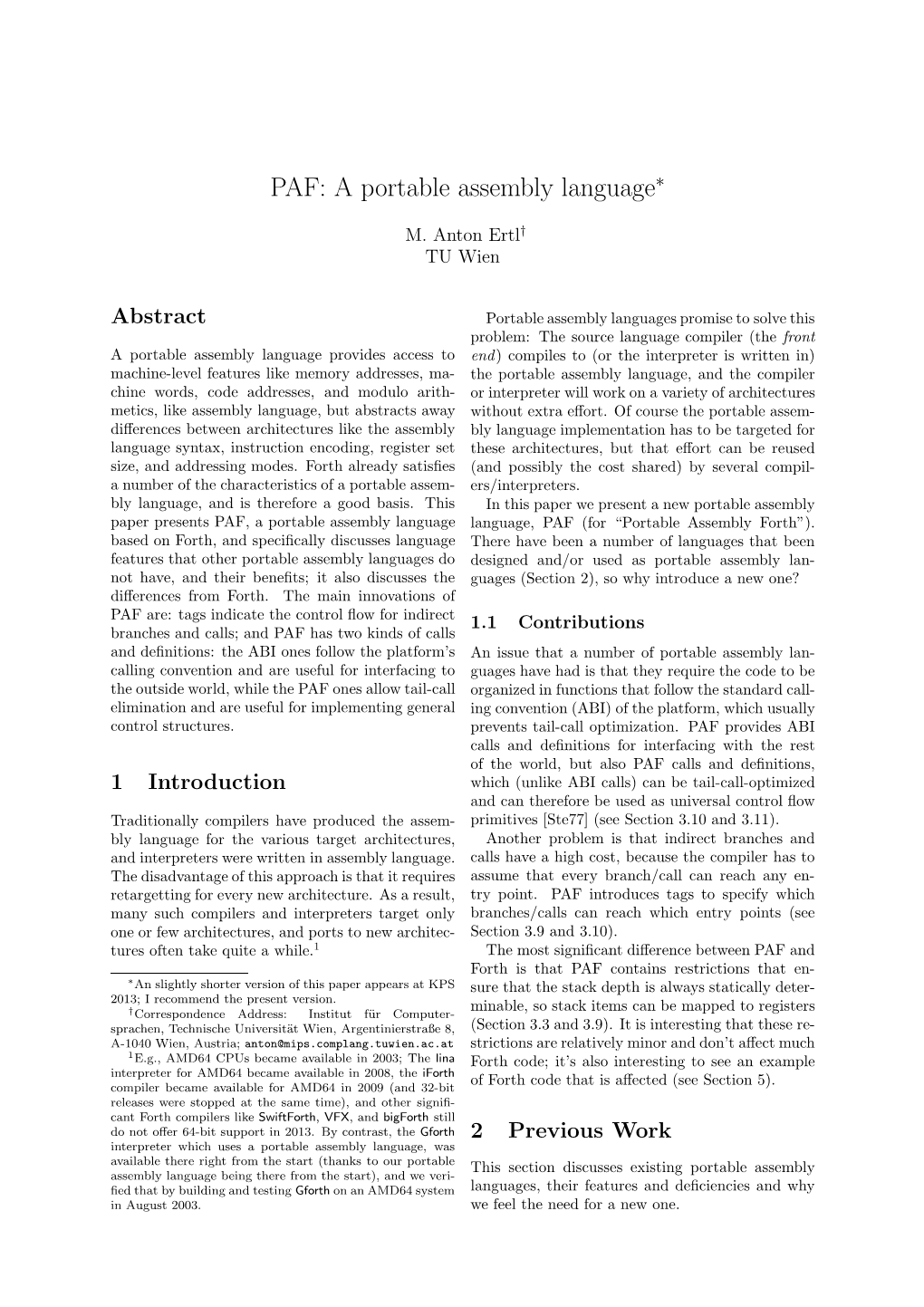 PAF: a Portable Assembly Language∗