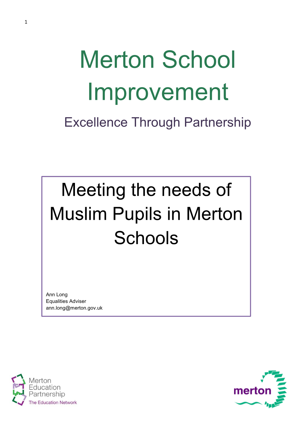 Meeting the Needs of Muslim Pupils in Merton Schools