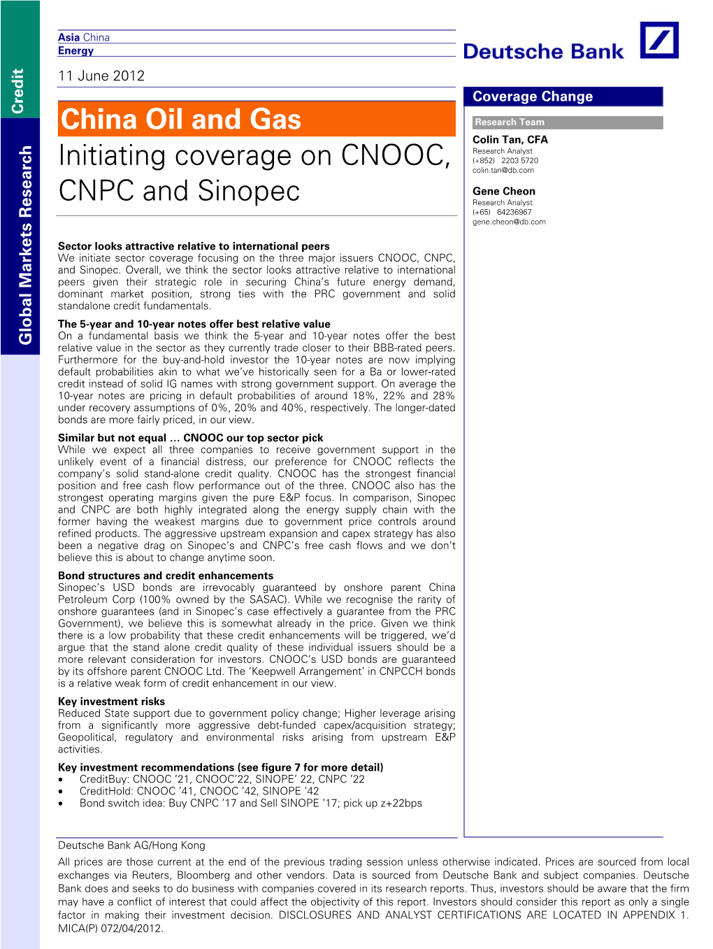China Oil and Gas Initiating Coverage on CNOOC, CNPC and Sinopec