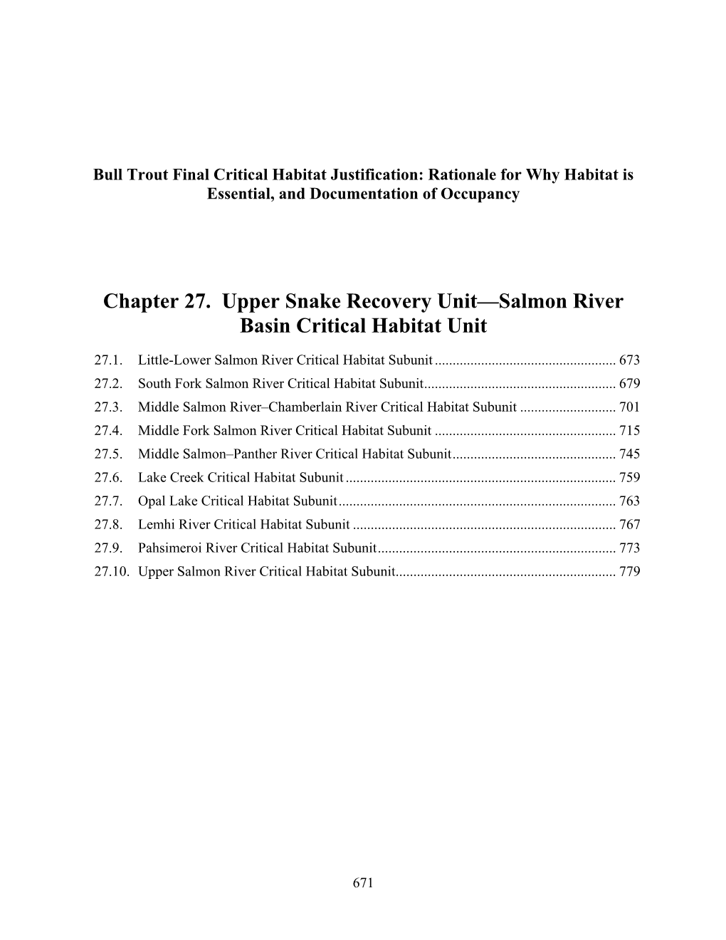 Chapter 27. Upper Snake Recovery Unit—Salmon River Basin Critical Habitat Unit