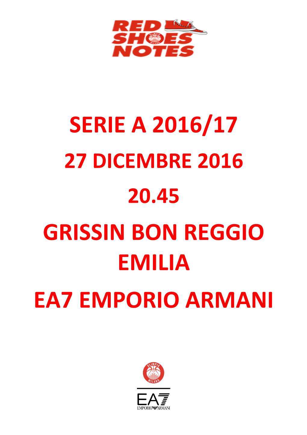 Serie a 2016/17 Grissin Bon Reggio Emilia Ea7 Emporio