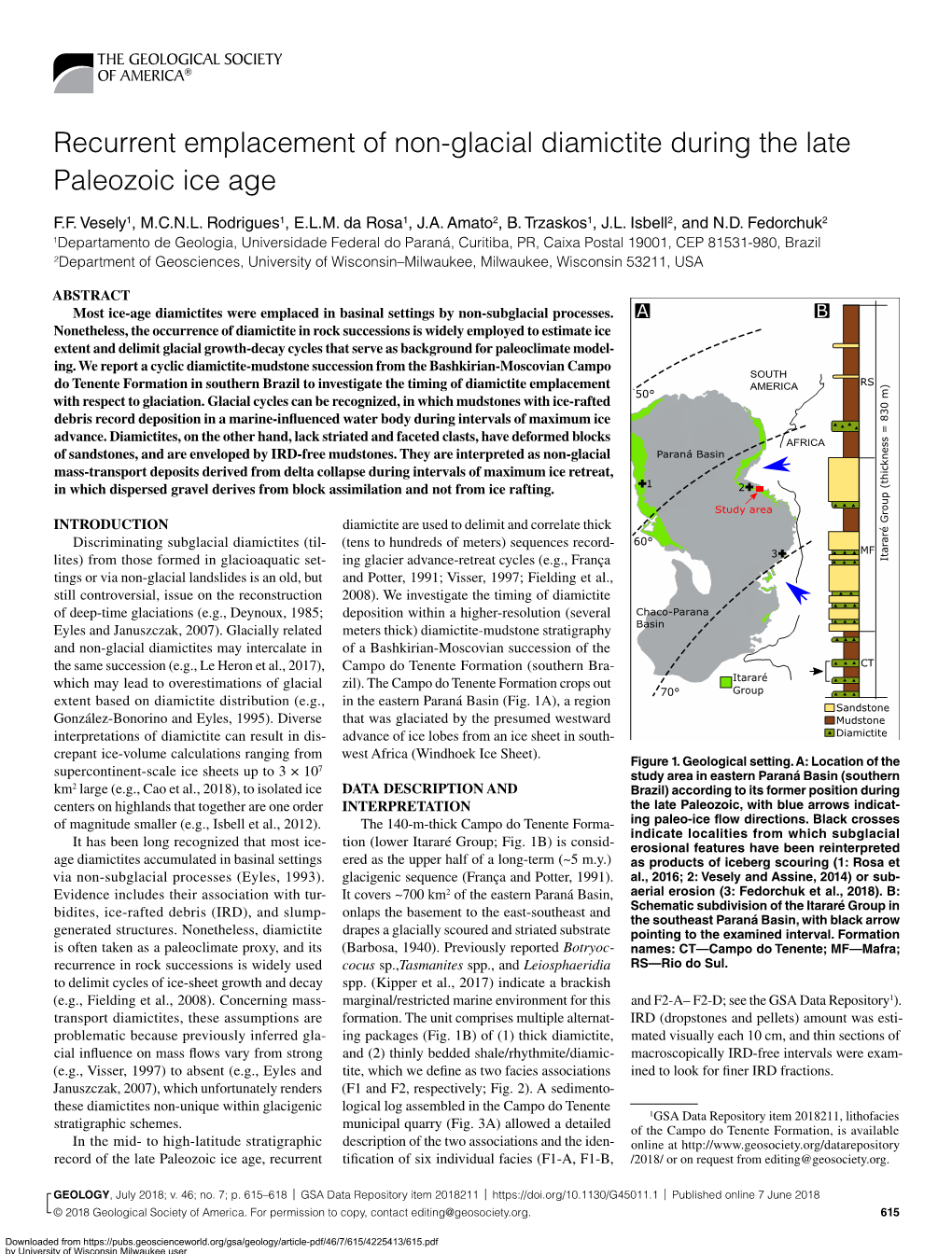 Recurrent Emplacement of Non-Glacial Diamictite During the Late Paleozoic Ice Age