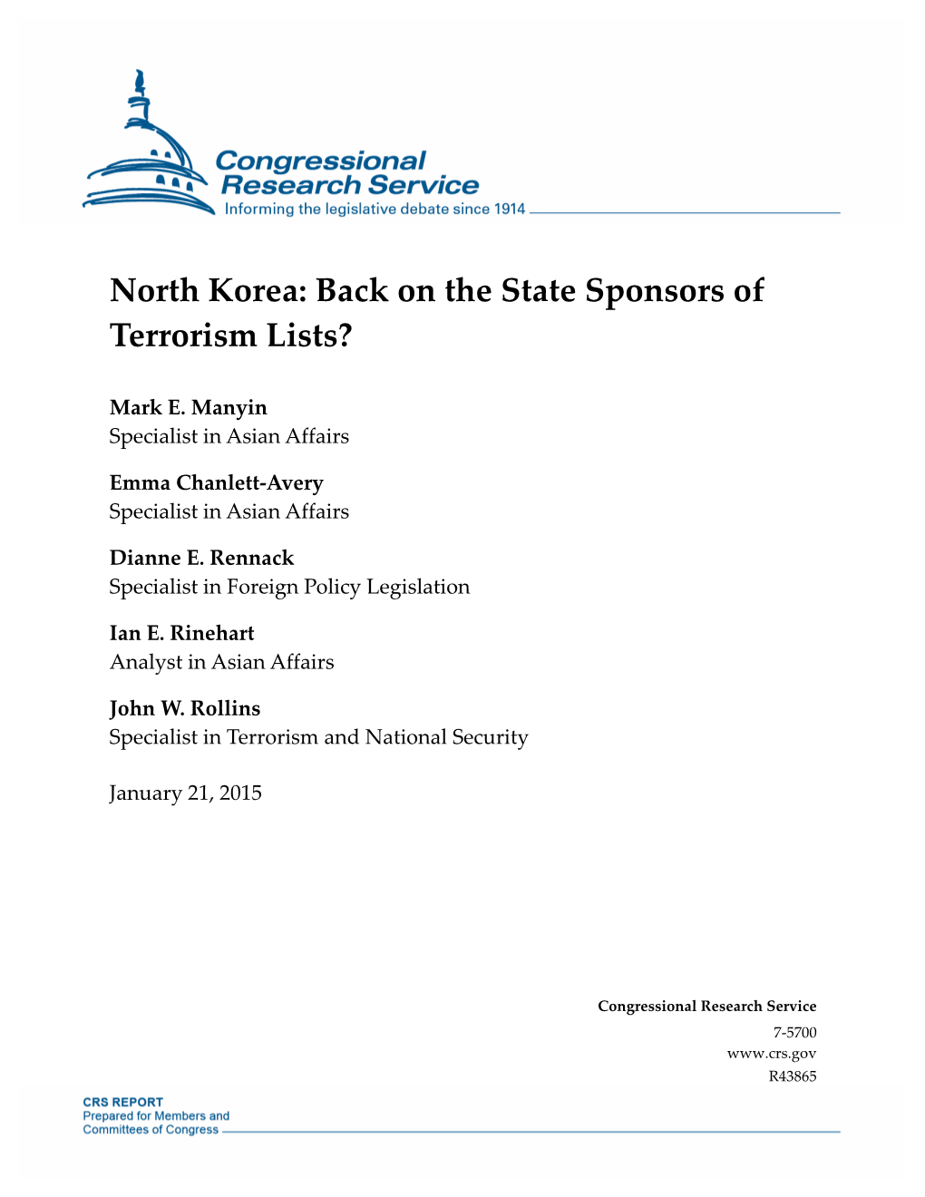 North Korea: Back on the State Sponsors of Terrorism Lists?