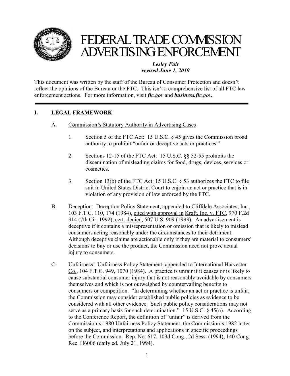 Federal Trade Commission Advertising Enforcement