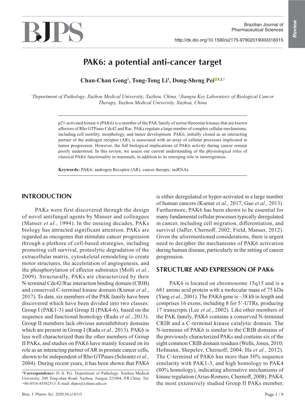 PAK6: a Potential Anti-Cancer Target