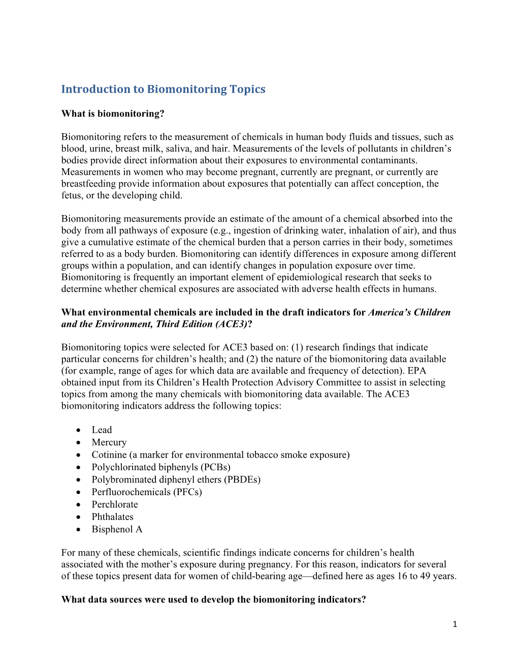 Detailed Background on the ACE3 Biomonitoring Indicators (PDF)