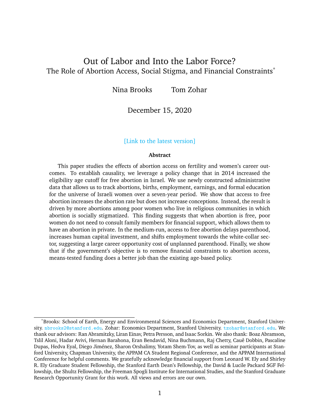 Out of Labor and Into the Labor Force? the Role of Abortion Access, Social Stigma, and Financial Constraints*