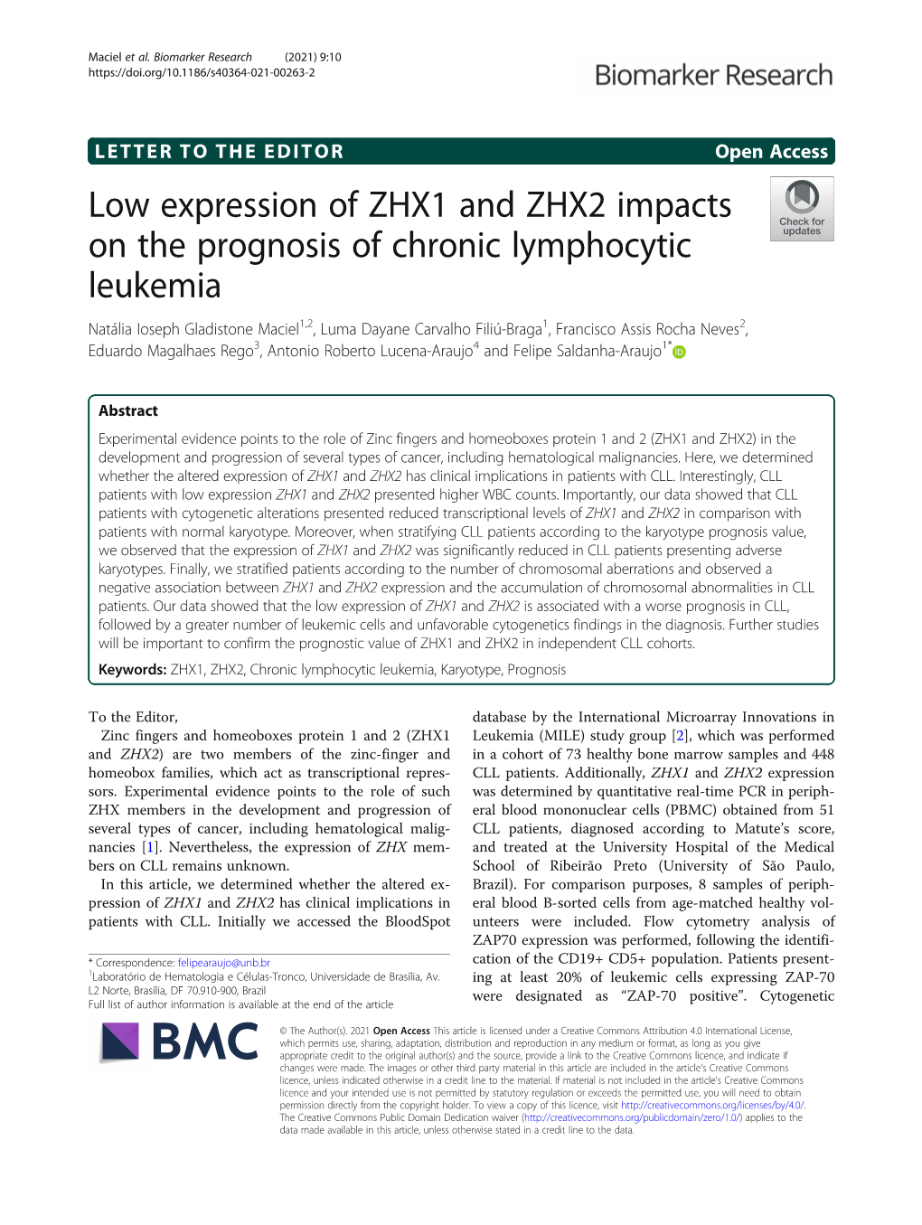 Low Expression of ZHX1 and ZHX2 Impacts on the Prognosis of Chronic