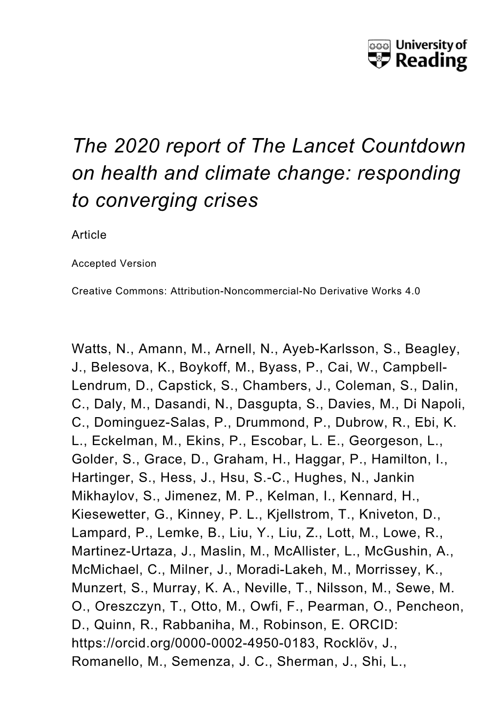 The 2020 Report of the Lancet Countdown on Health and Climate Change: Responding to Converging Crises