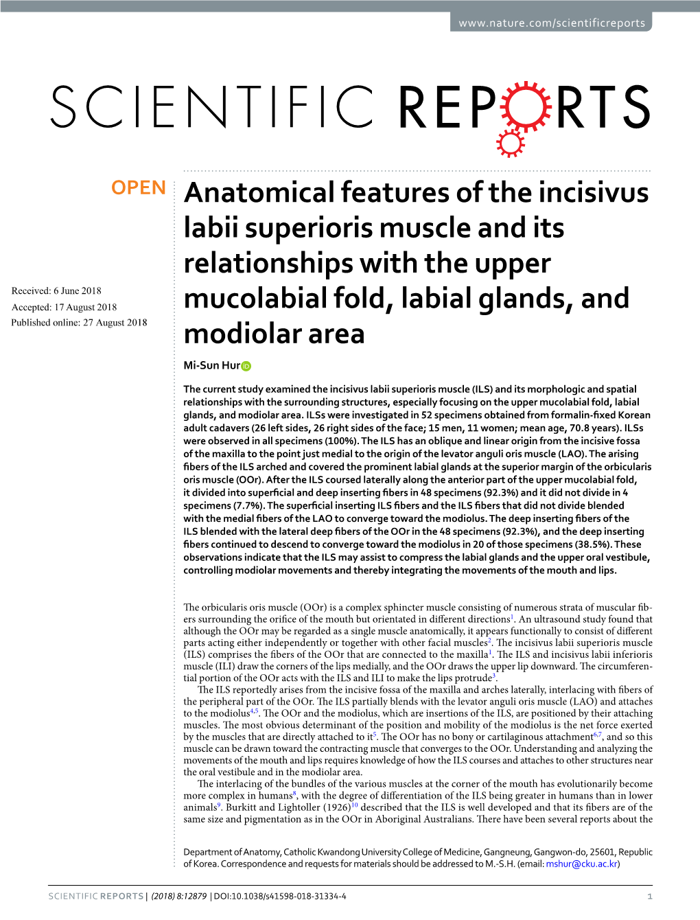 Anatomical Features of the Incisivus Labii Superioris Muscle and Its Relationships with the Upper Mucolabial Fold, Labial Glands