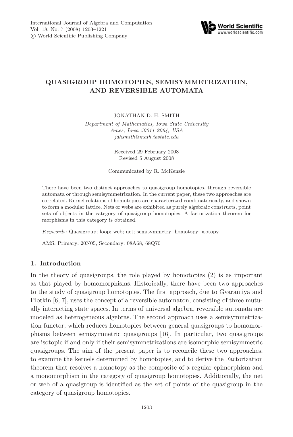 Quasigroup Homotopies, Semisymmetrization, and Reversible Automata