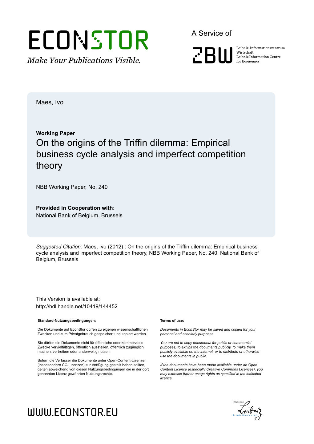 On the Origins of the Triffin Dilemma: Empirical Business Cycle Analysis and Imperfect Competition Theory
