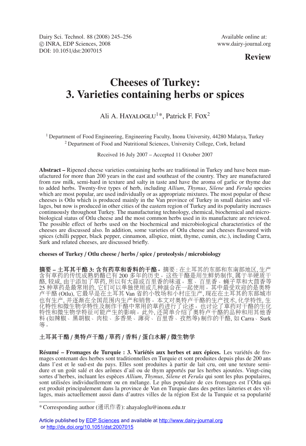 Cheeses of Turkey: 3. Varieties Containing Herbs Or Spices