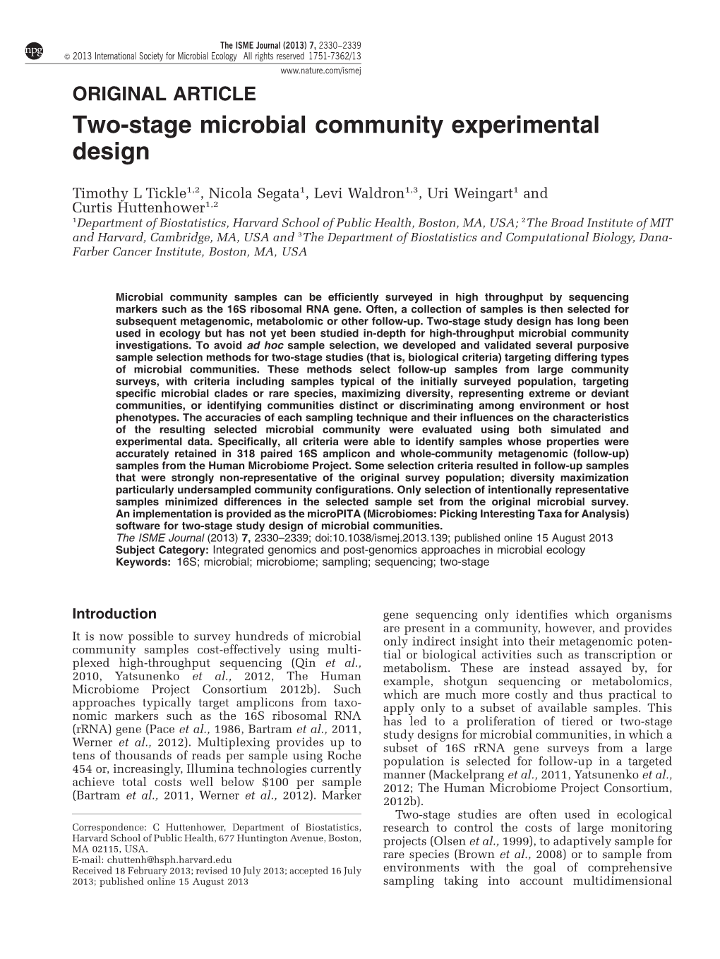 Two-Stage Microbial Community Experimental Design