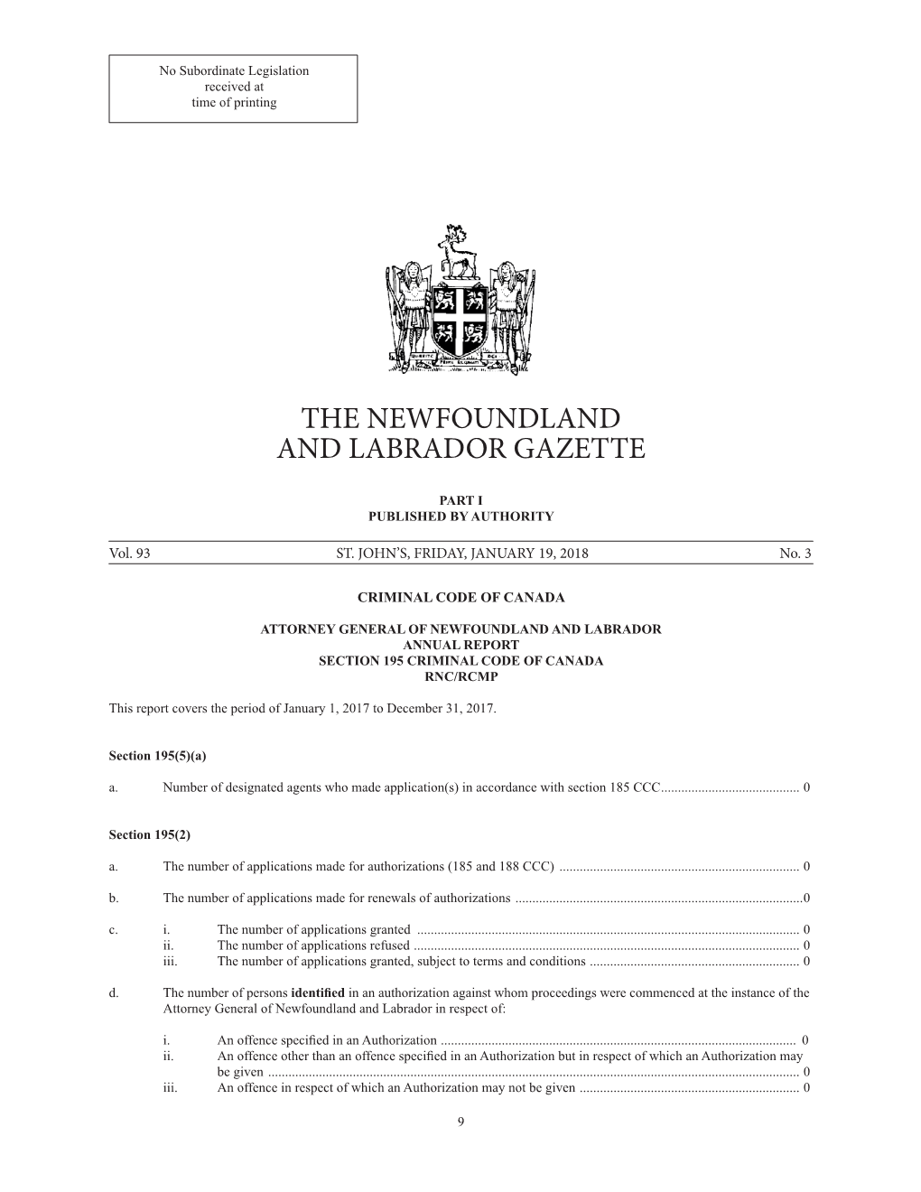 The Newfoundland and Labrador Gazette