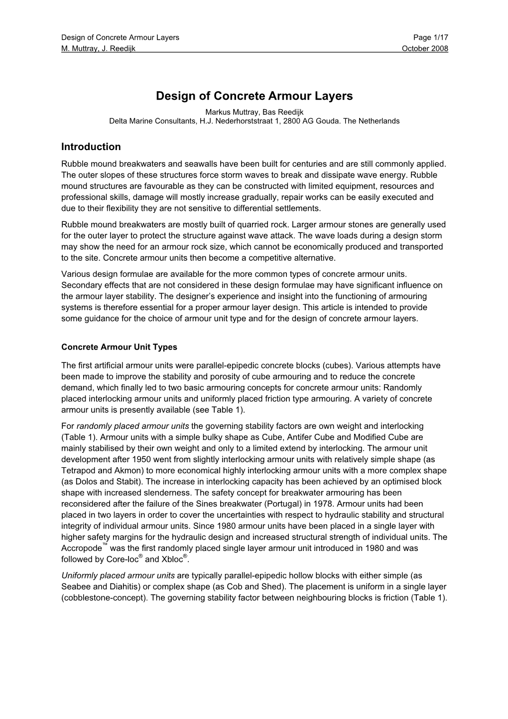 Design of Concrete Armour Layers Page 1/17 M