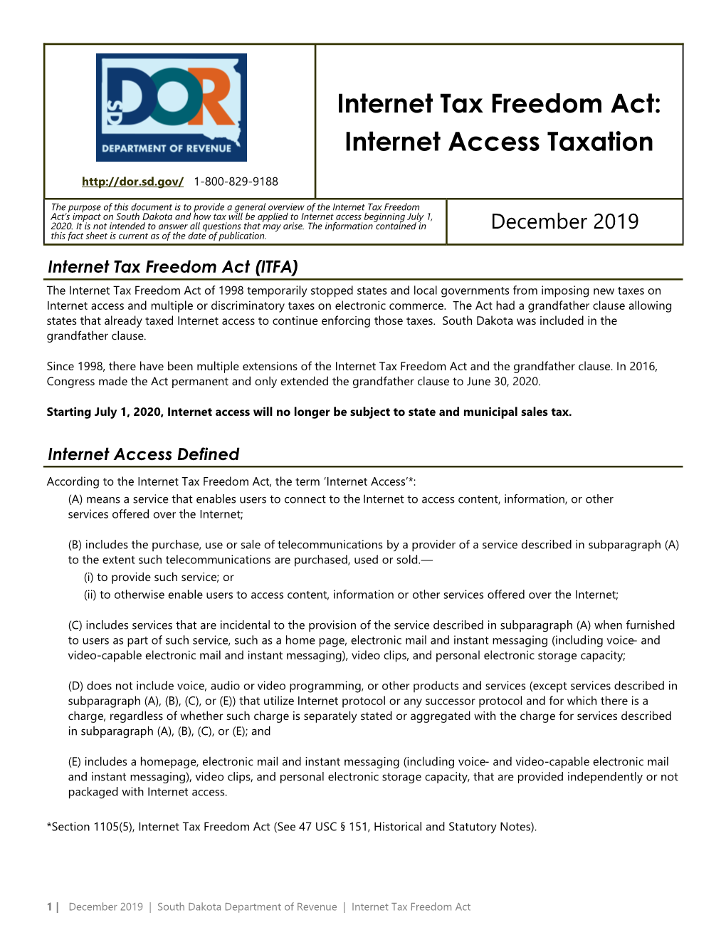 Internet Tax Freedom Act: Internet Access Taxation