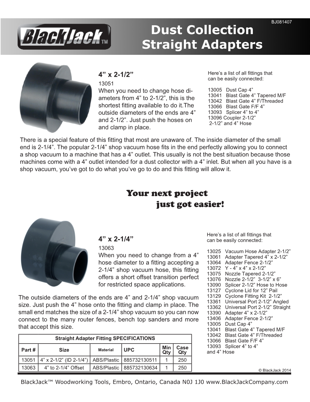 Dust Collection Straight Adapters