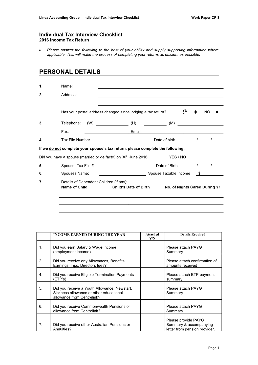 Small Business Tax Interview Checklist