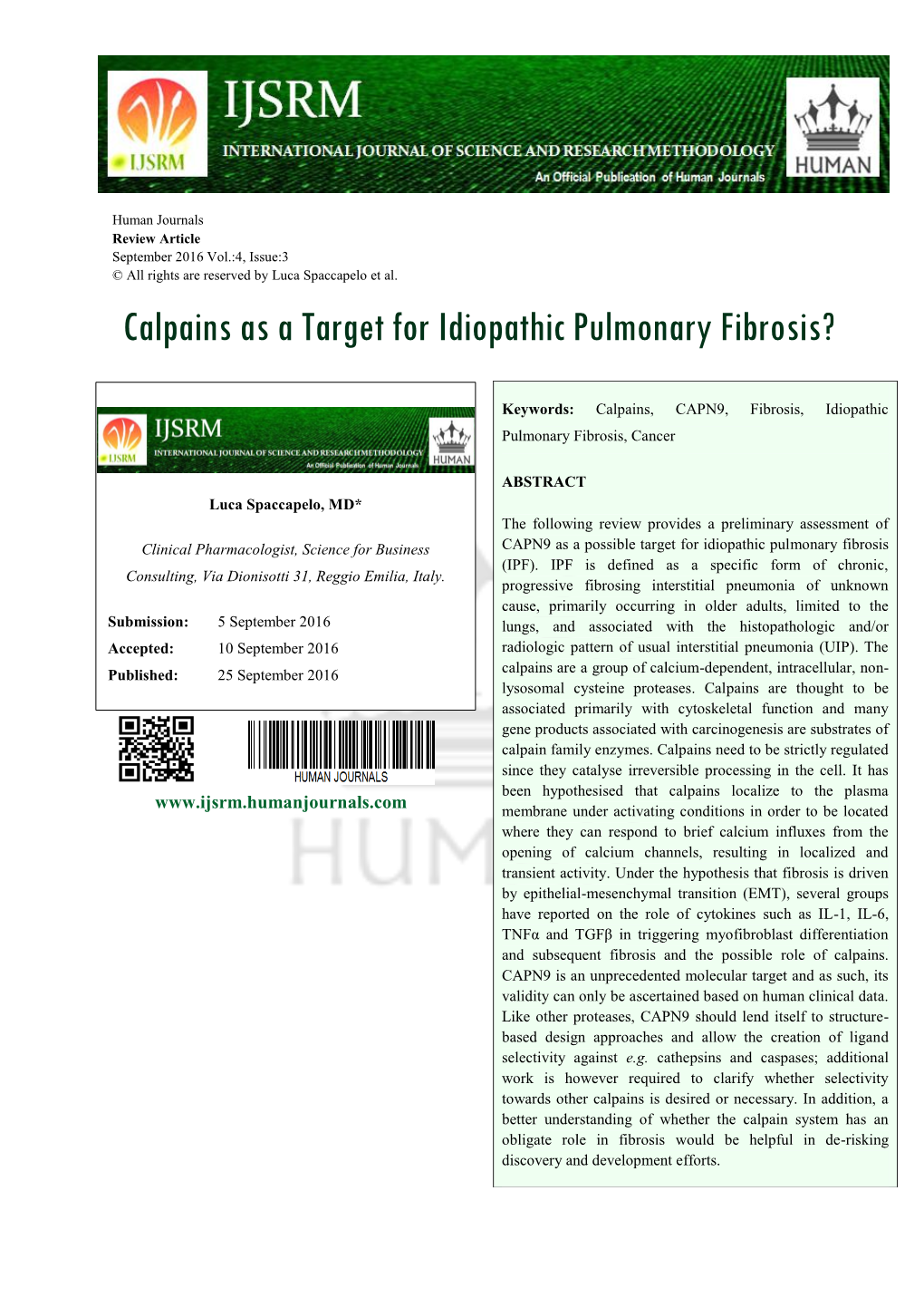 Calpains As a Target for Idiopathic Pulmonary Fibrosis?