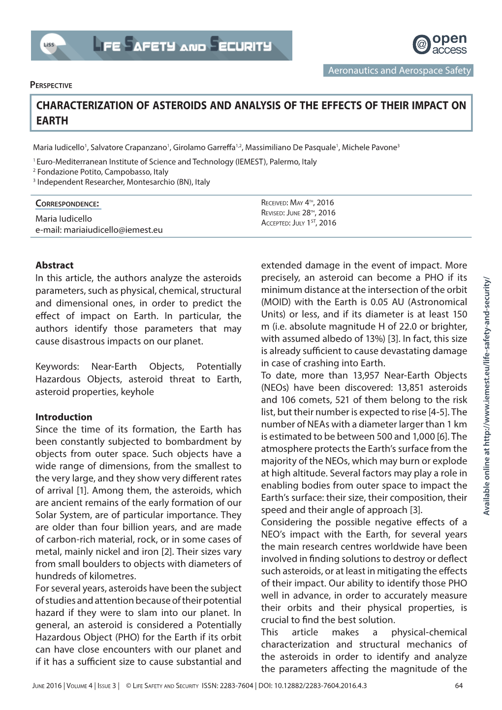 Characterization of Asteroids and Analysis of the Effects of Their Impact on Earth