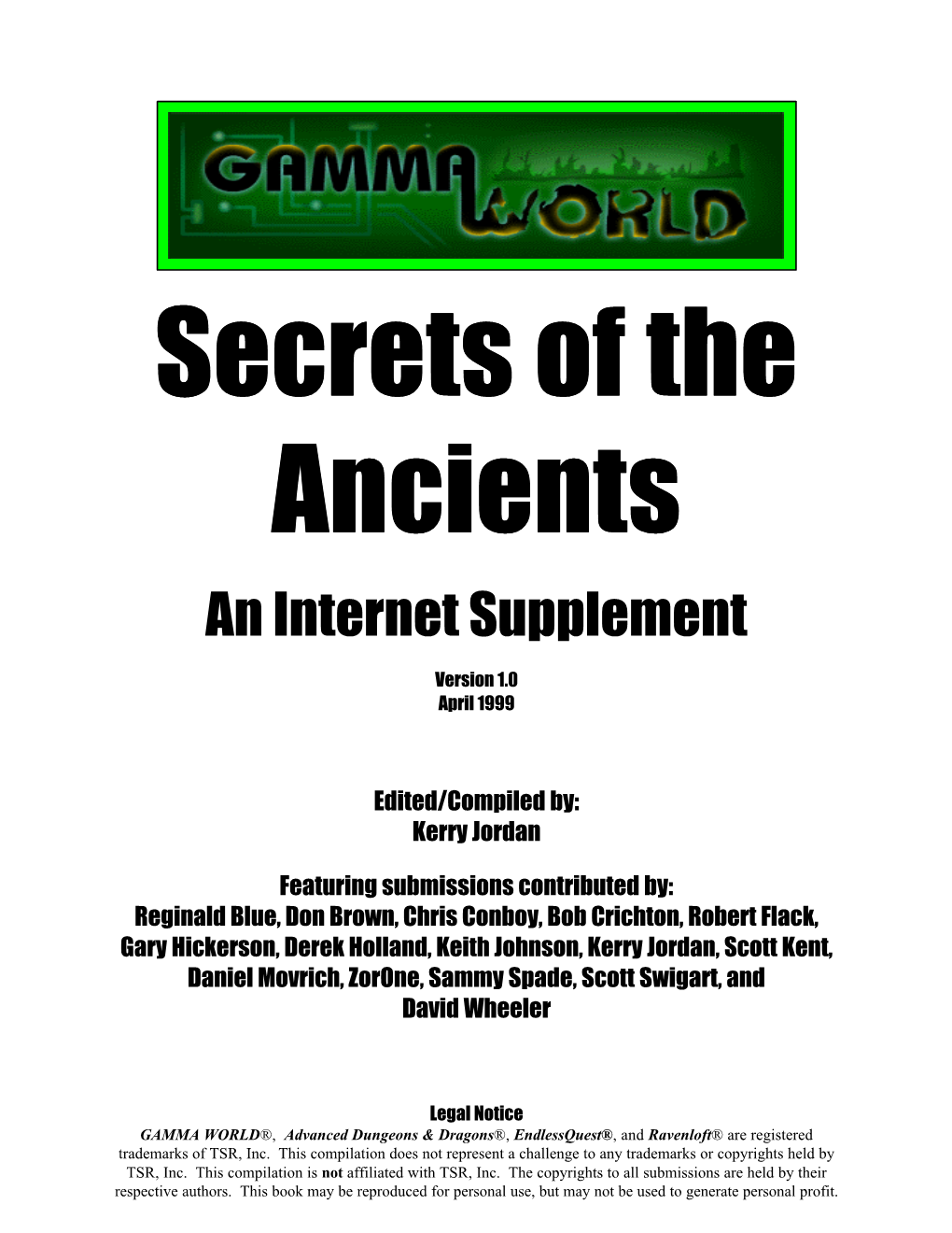 Secrets of the Ancients an Internet Supplement