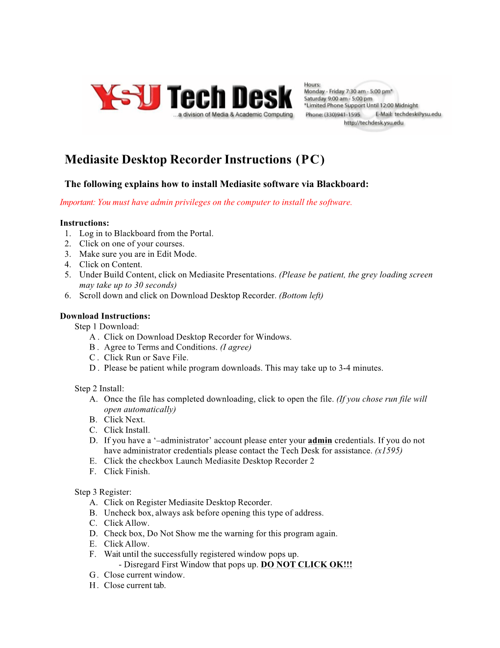 Mediasite Desktop Recorder Instructions (PC)